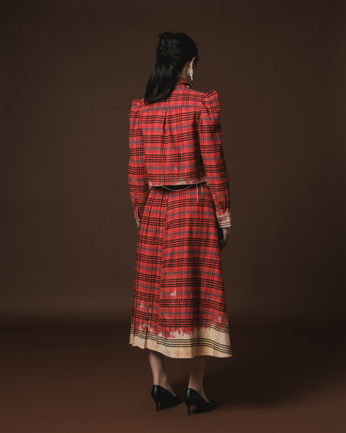 CHECK BLEACH SKIRT (RED)