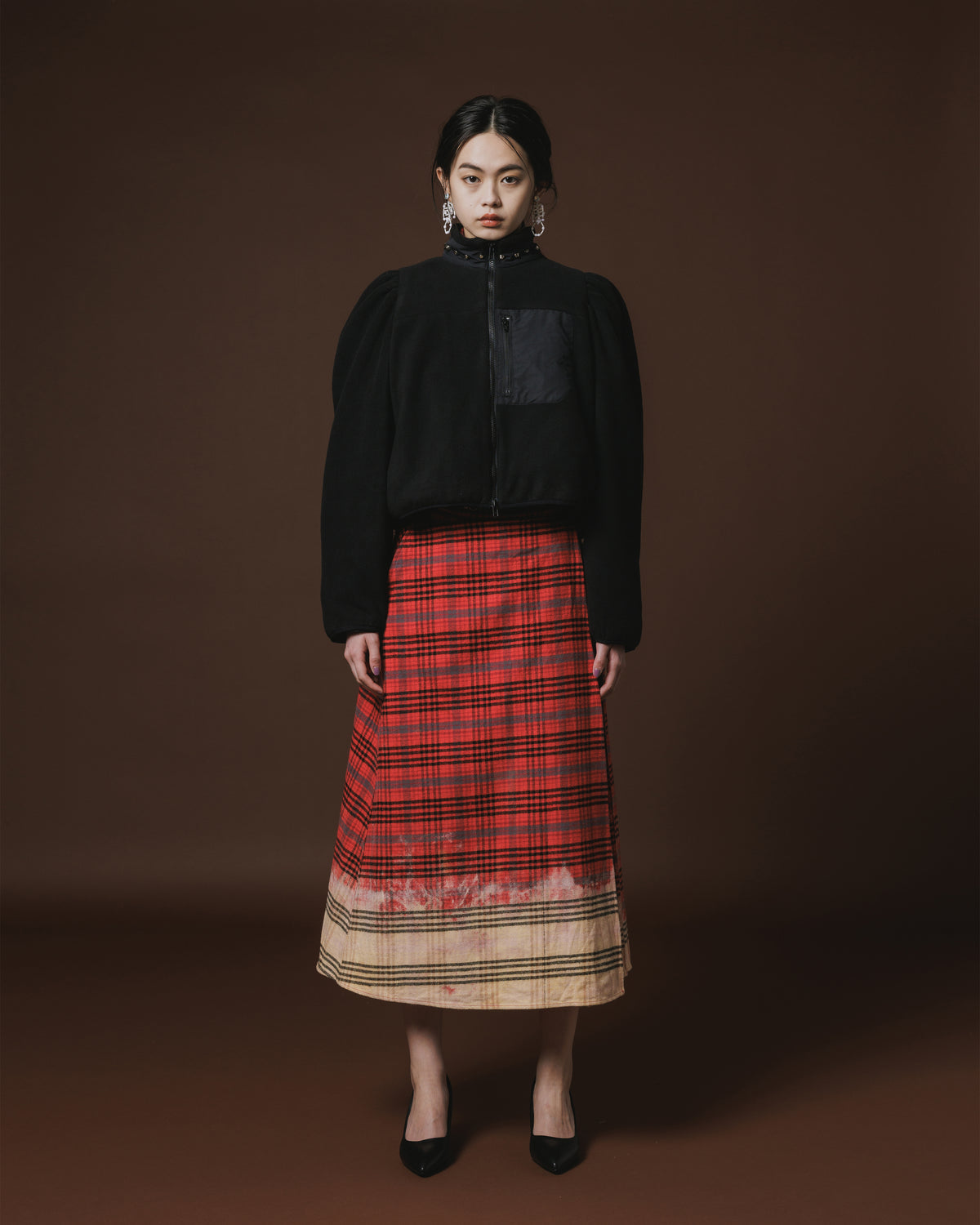 CHECK BLEACH SKIRT (RED)