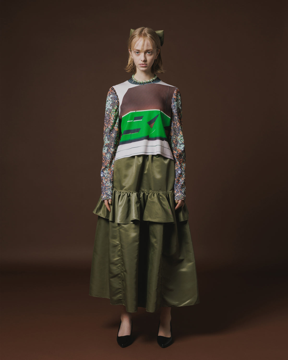 PRINT RIB PUFF SLEEVE C/S (RUST)