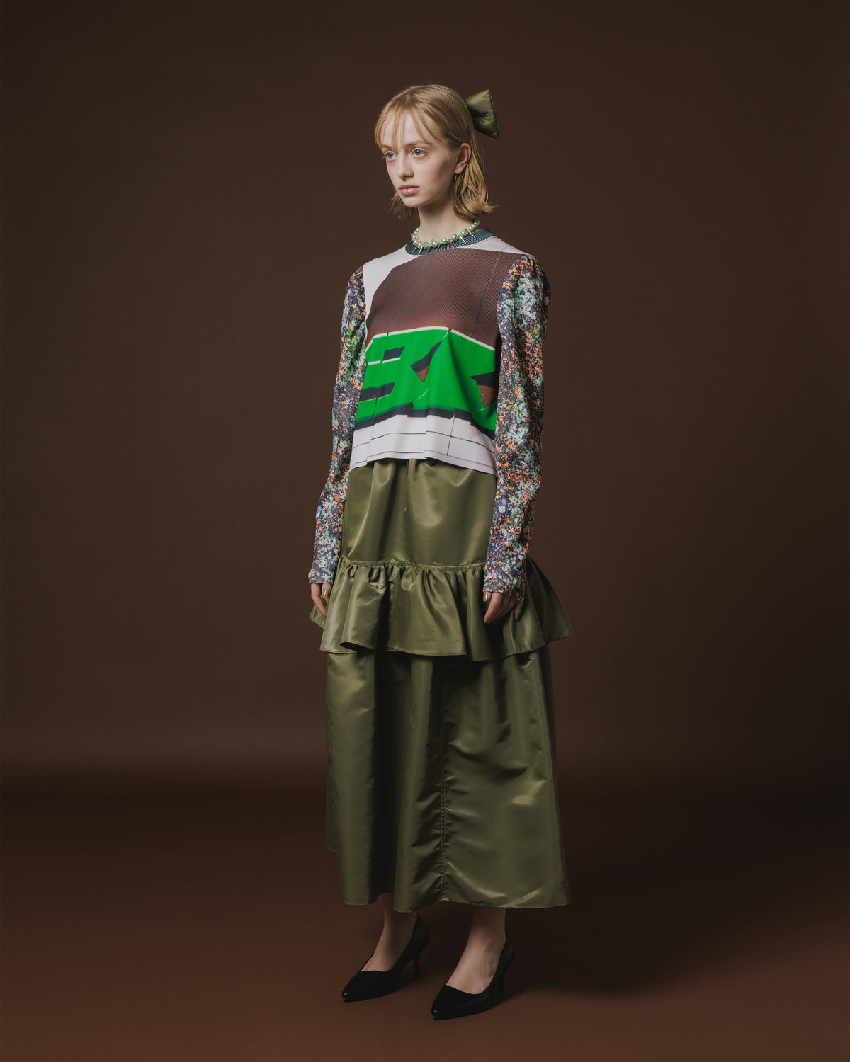 NYLON FRILL SKIRT (KHAKI)