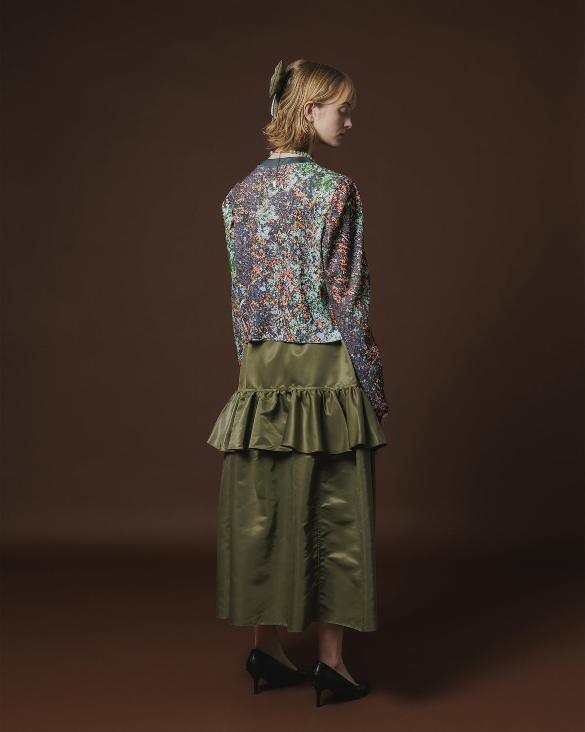 PRINT RIB PUFF SLEEVE C/S (RUST)