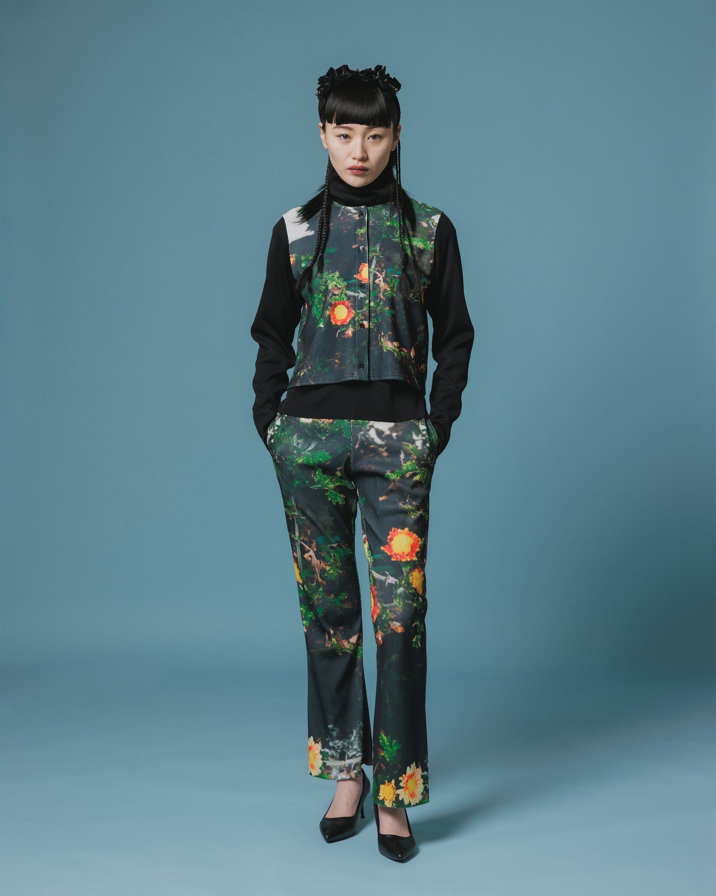 RIB FLARE PANTS (FLOWER)