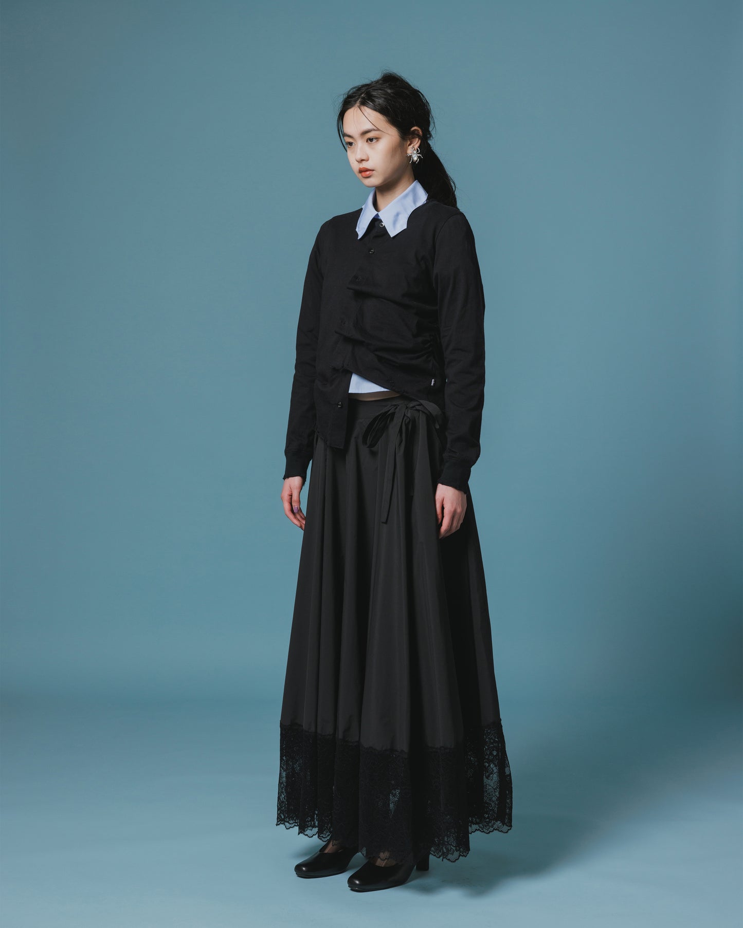 LACE RIBBON SKIRT (BLACK)