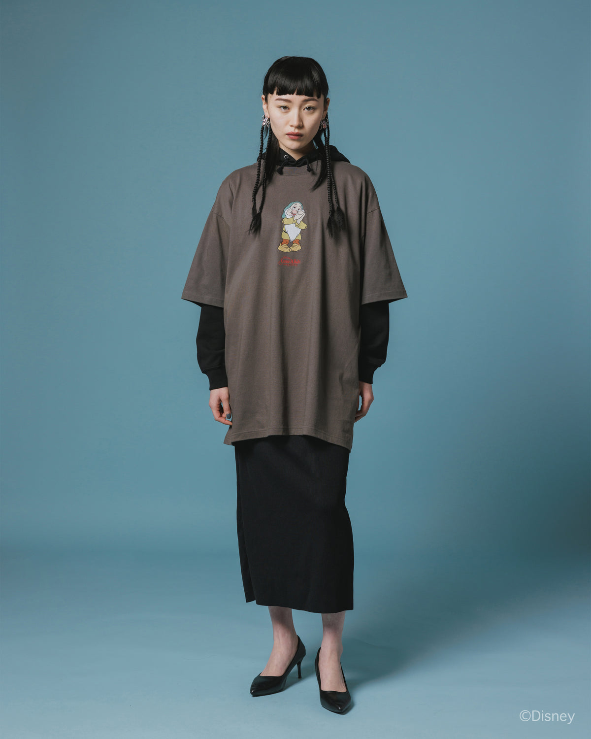 【Disney collection】PRINT BIG T-SHIRT / SLEEPY (CHARCOAL)