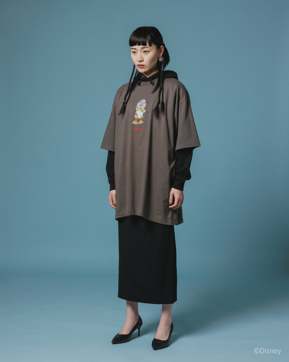 【Disney collection】PRINT BIG T-SHIRT / SLEEPY (CHARCOAL)