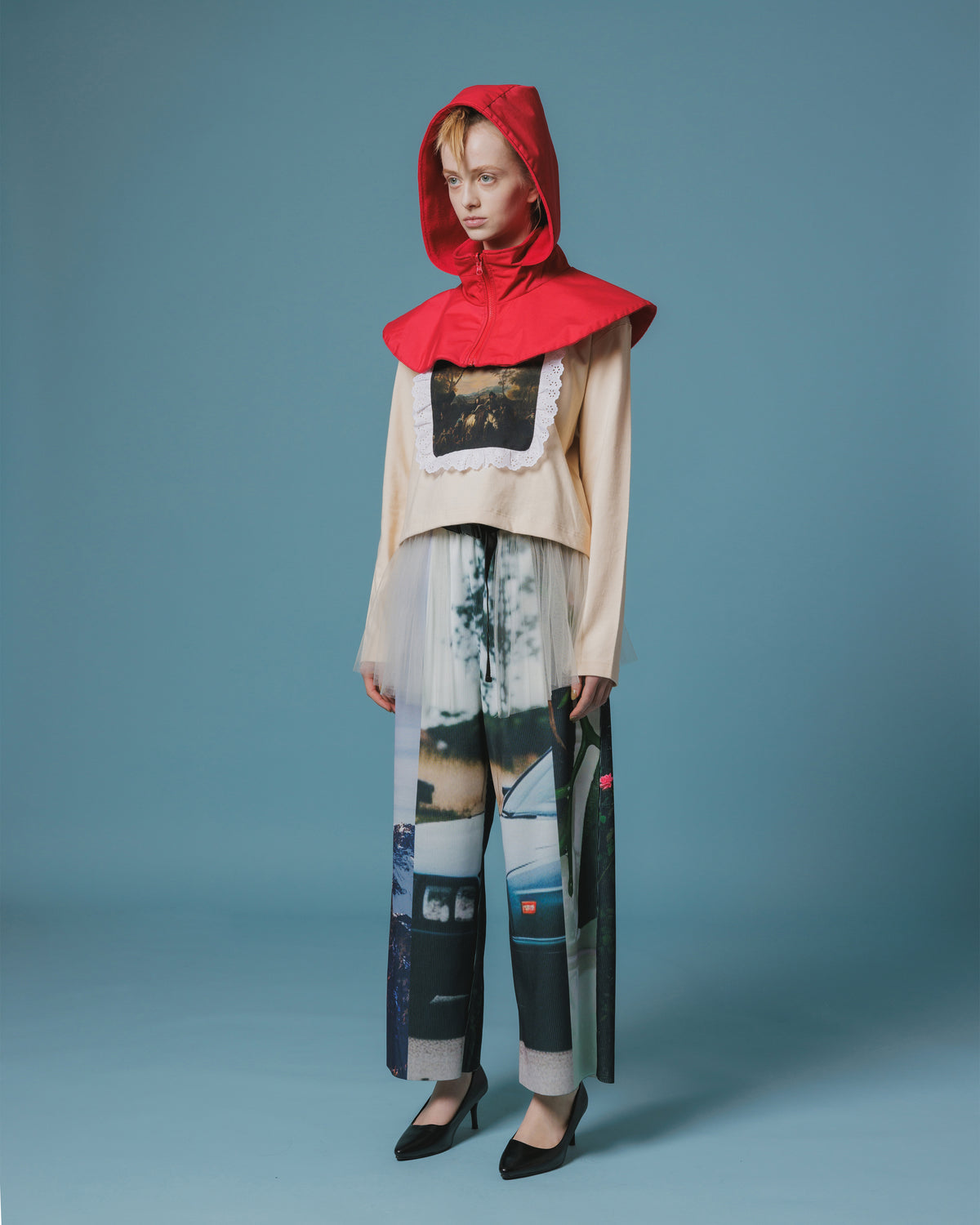 PRINT RIB WIDE PANTS (COLLAGE)