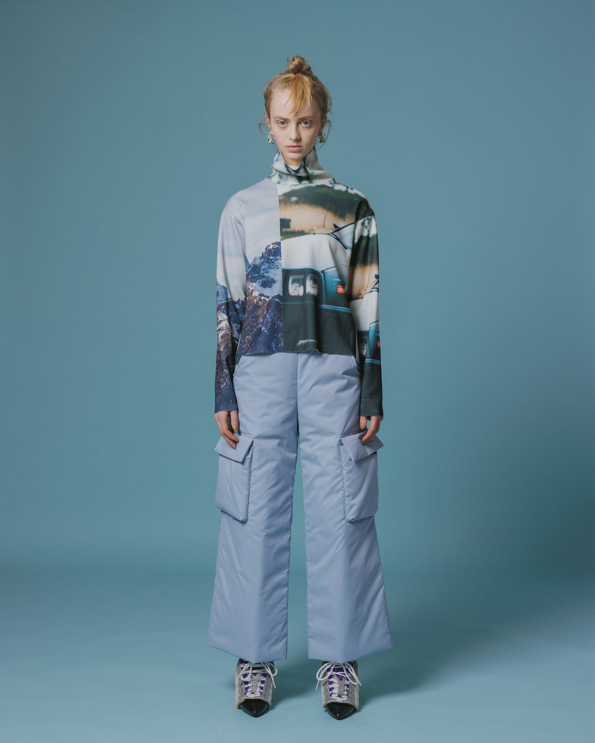 PRINT RIB HI-NECK TOP (COLLAGE)