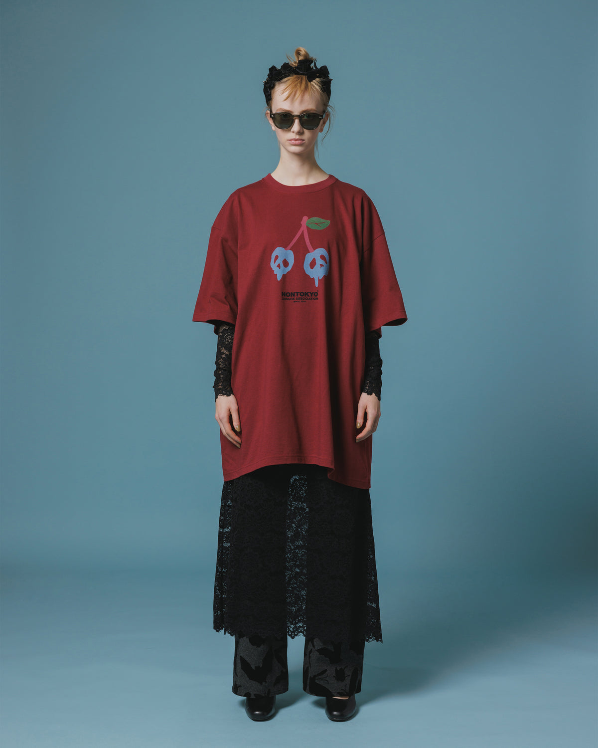 PRINT H/S BIG T-SHIRT / SCULL CHERRY  (WINE)