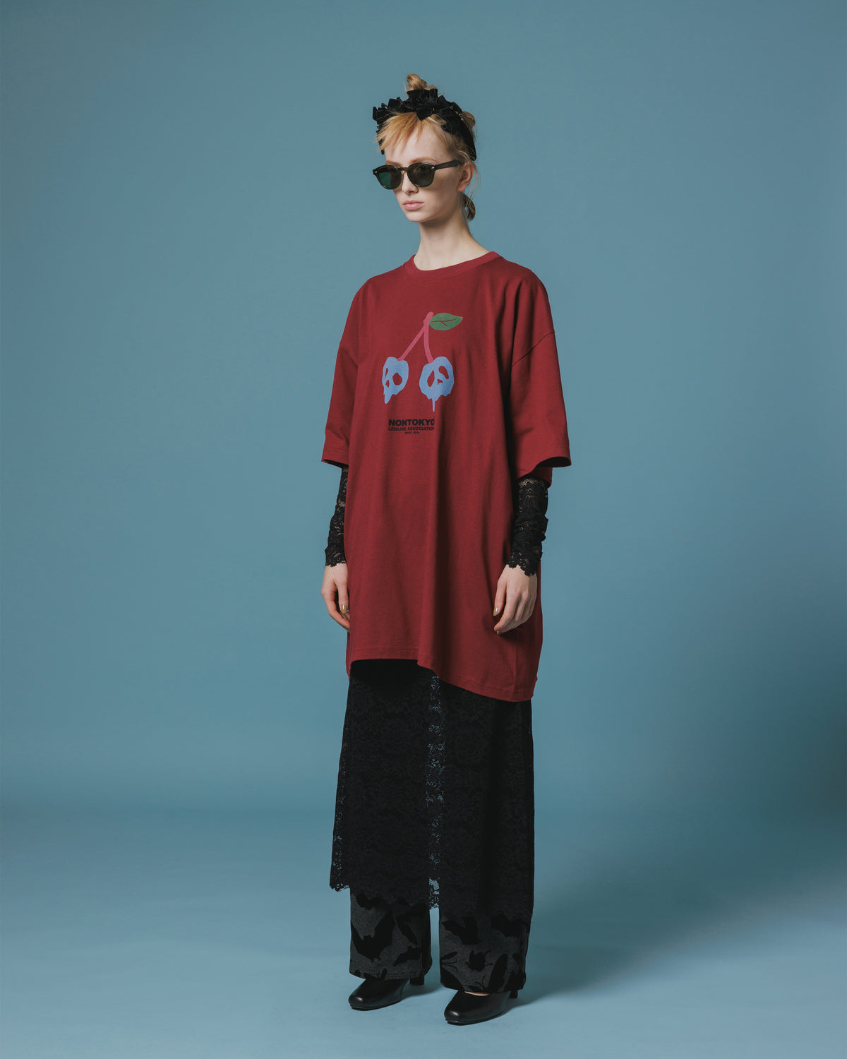PRINT H/S BIG T-SHIRT / SCULL CHERRY  (WINE)