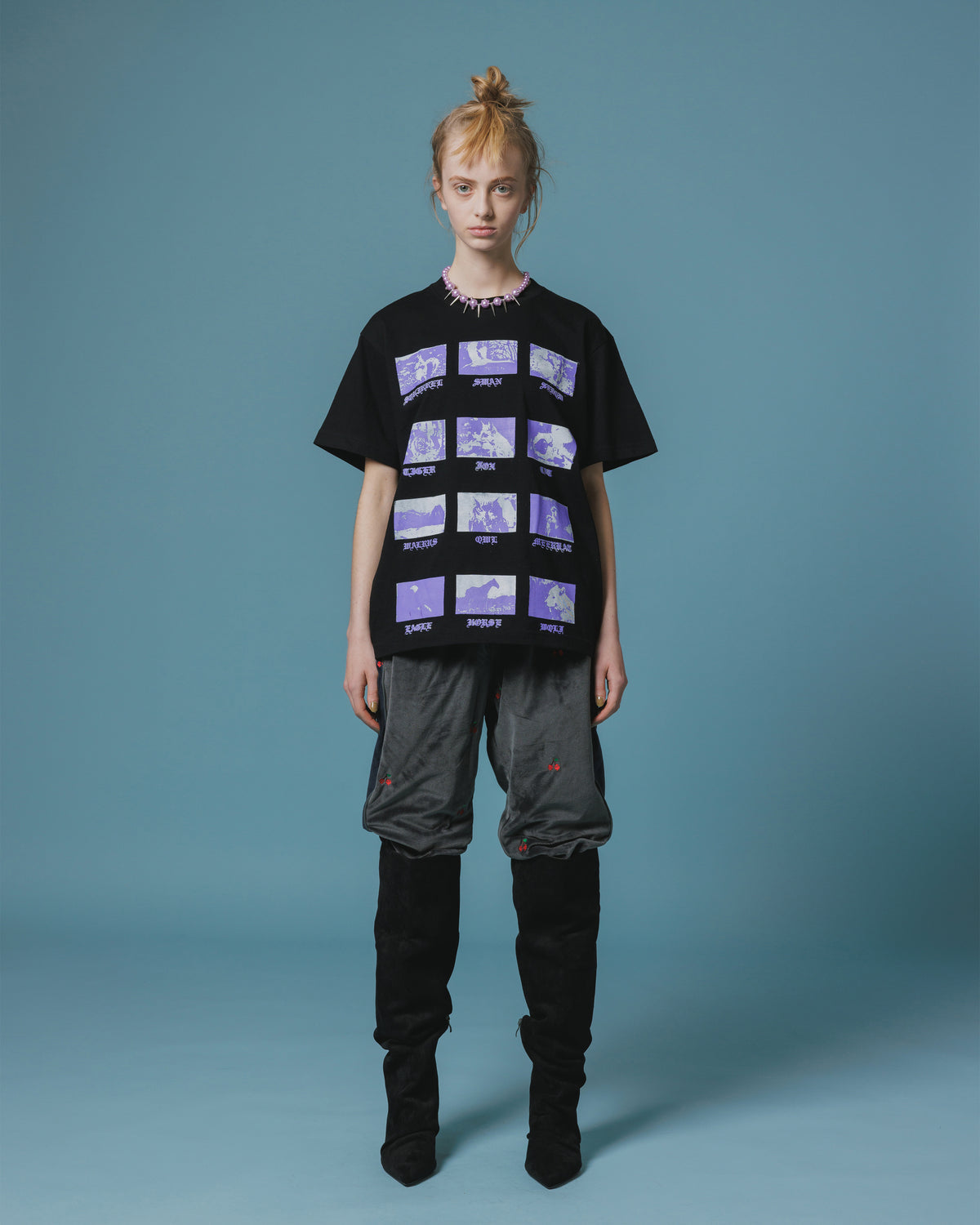 PRINT H/S T-SHIRT / ANIMAL  (BLACK)
