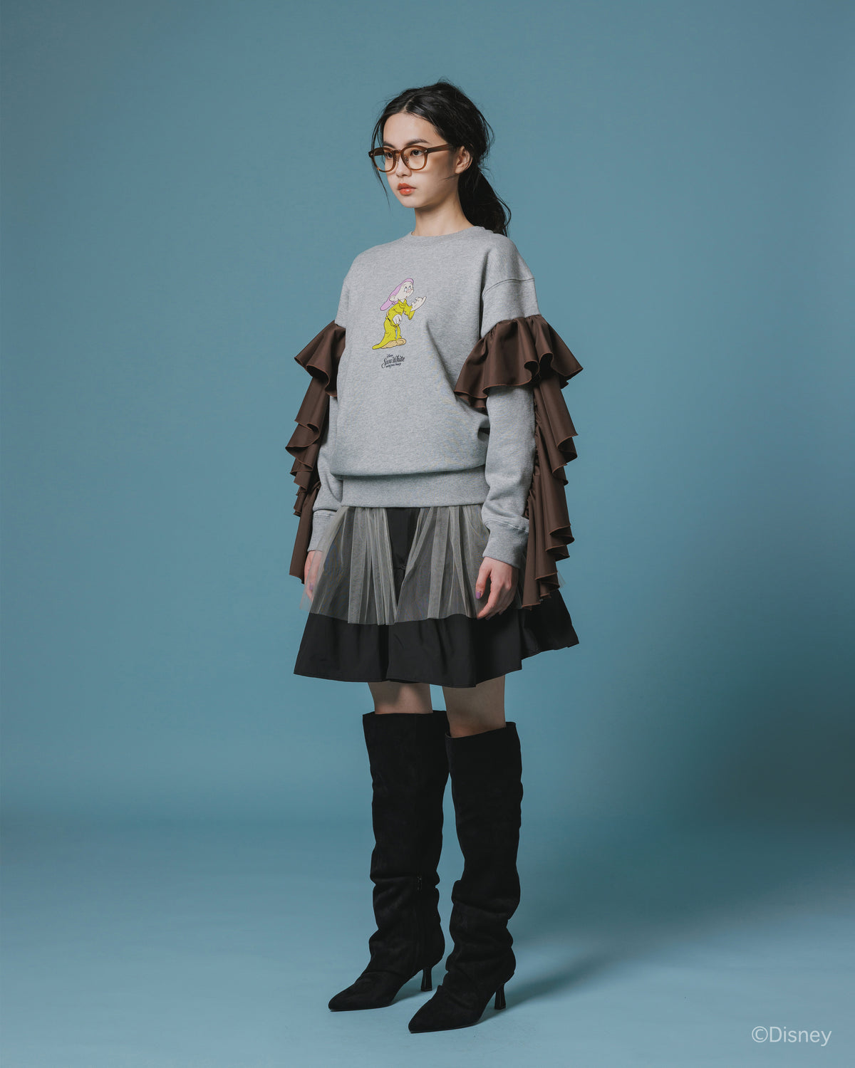 【Disney collection】FRILL SLEEVE PULLOVER SWEAT (BLACK)