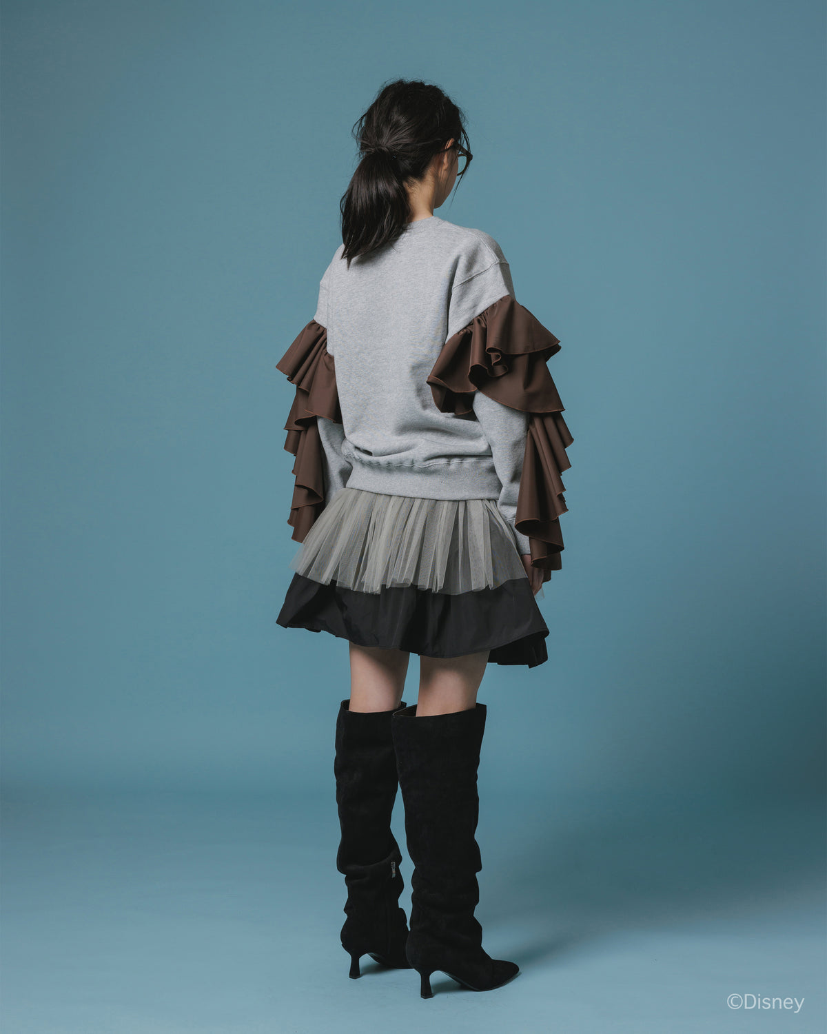 【Disney collection】FRILL SLEEVE PULLOVER SWEAT (BLACK)