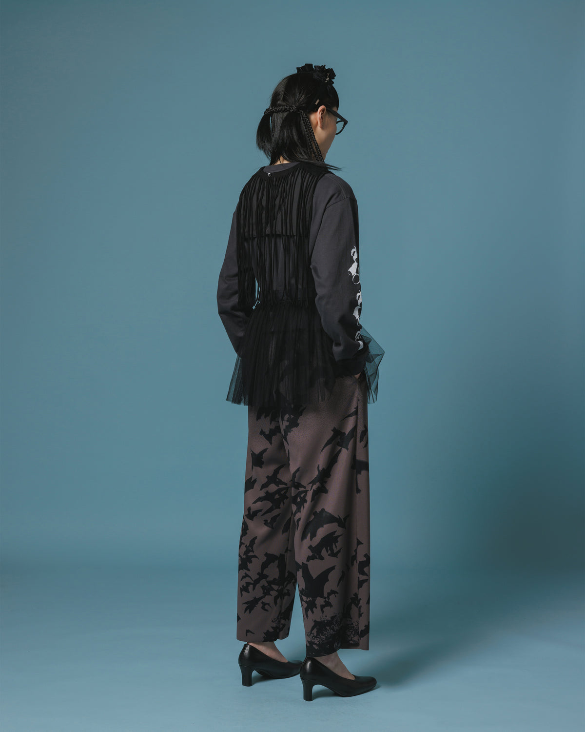 PRINT RIB WIDE PANTS (CHARCOAL)