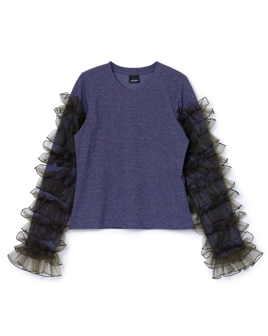 FRILL SLEEVE C/S (PURPLE x KHAKI)