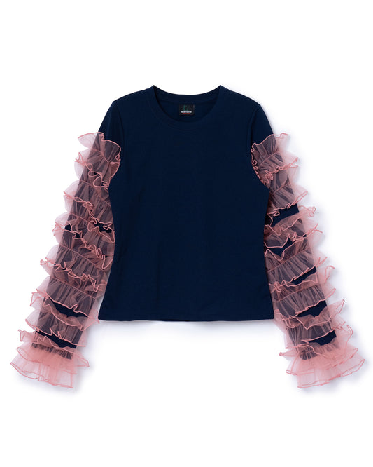 FRILL SLEEVE C/S (NAVY x PINK)
