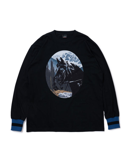 HORSE PRINT L/S T-SHIRT (BLACK)
