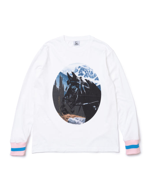 HORSE PRINT L/S T-SHIRT (WHITE)