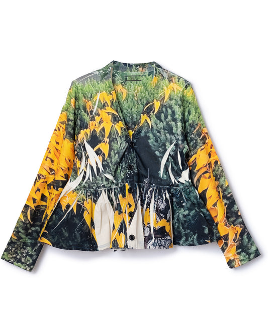 DIRECT PRINT RIB GATHER CARDIGAN (YELLOW WOOD)