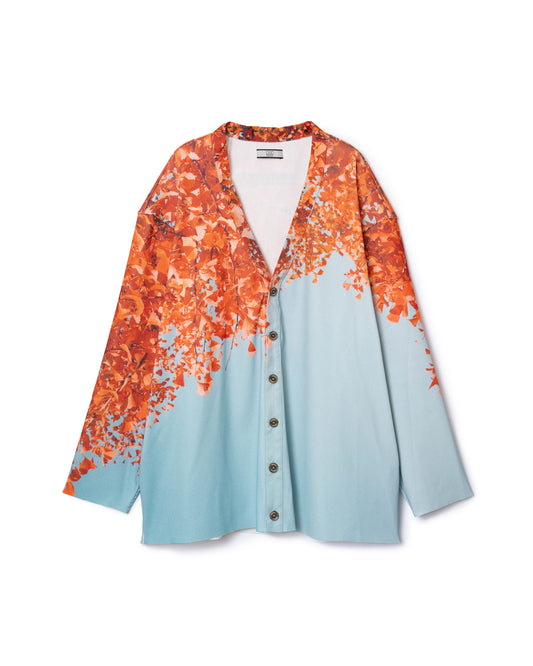 PRINT RIB BIG CARDIGAN  (GINKGO)