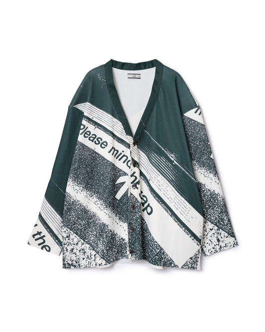 PRINT RIB BIG CARDIGAN  (GREEN)