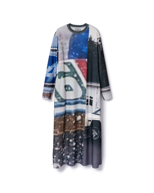 PRINT RIB L/S ONE-PIECE (COLLAGE)