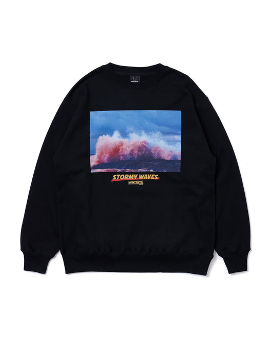 WAVE PRINT PULLOVER SWEAT (BLACK)