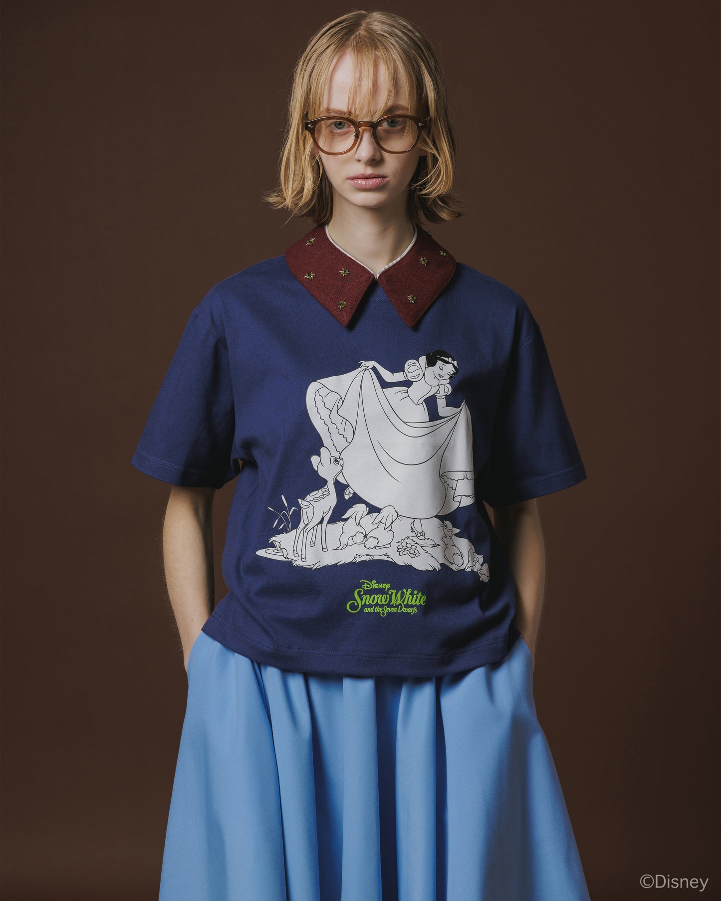 【Disney collection】PRINT SHORT T-SHIRT / SNOW WHITE (NAVY)