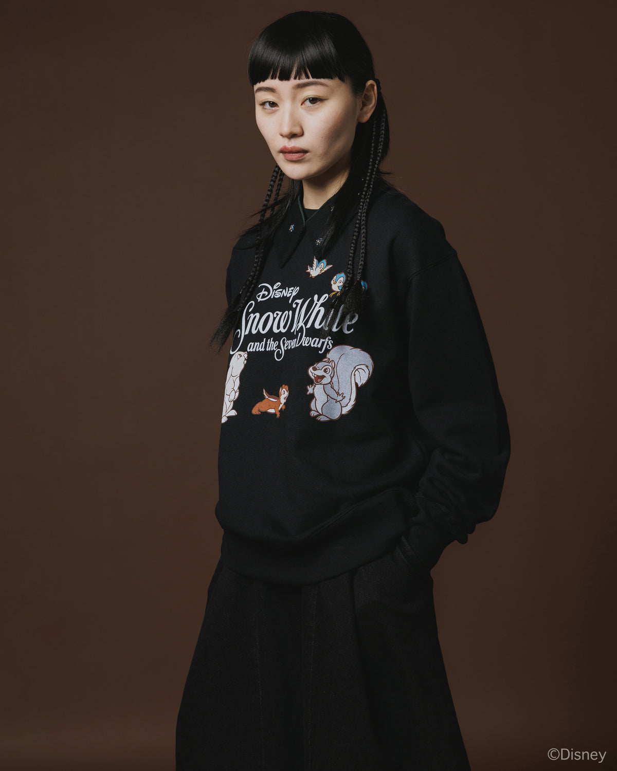 【Disney collection】PRINT PULLOVER SWEAT / ANIMALS (BLACK)