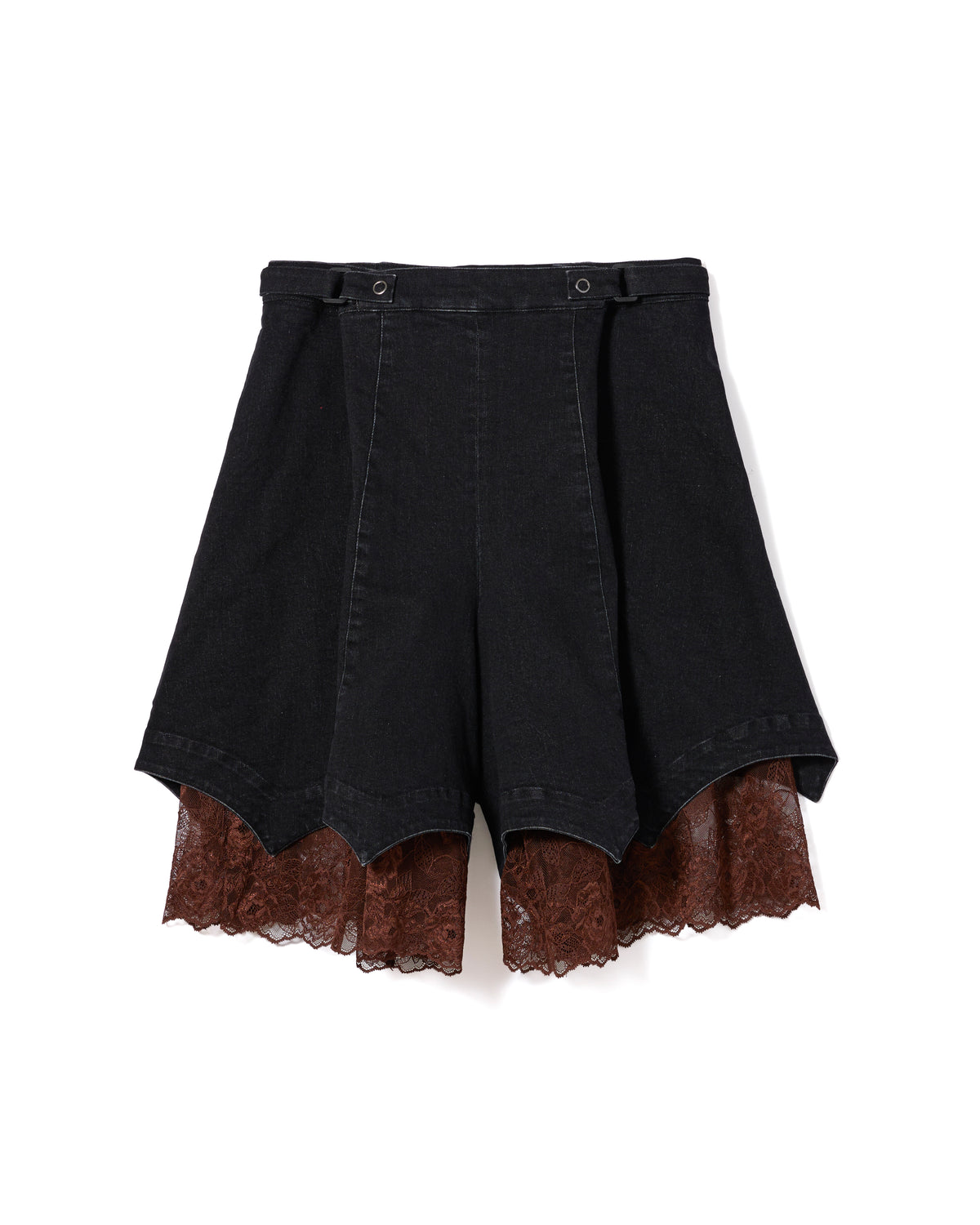 BATWING HEM DENIM & LACE SHORTS (BLACK)