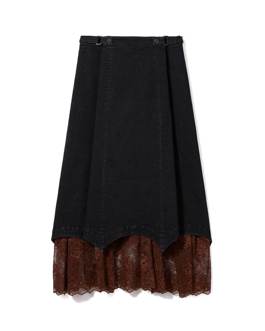 BATWING HEM DENIM & LACE SKIRT (BLACK)