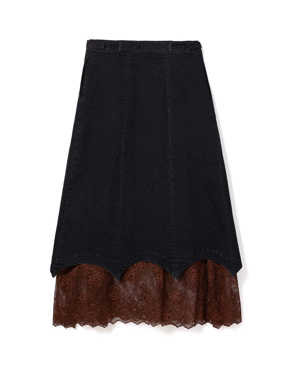 BATWING HEM DENIM & LACE SKIRT (BLACK)