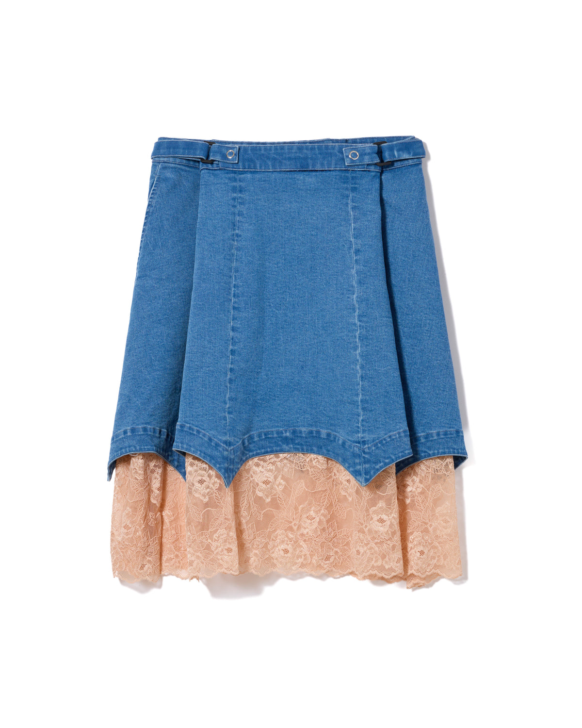 BATWING HEM DENIM & LACE SKIRT (BLUE)