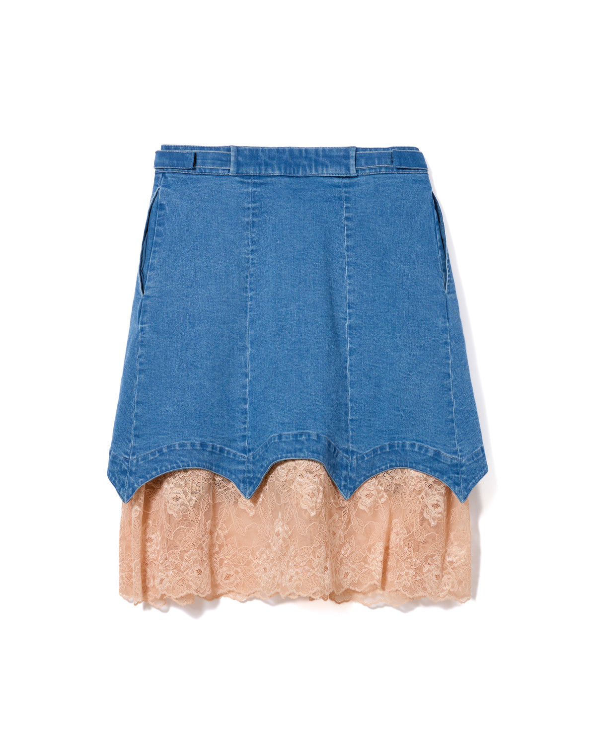 BATWING HEM DENIM & LACE SKIRT (BLUE)