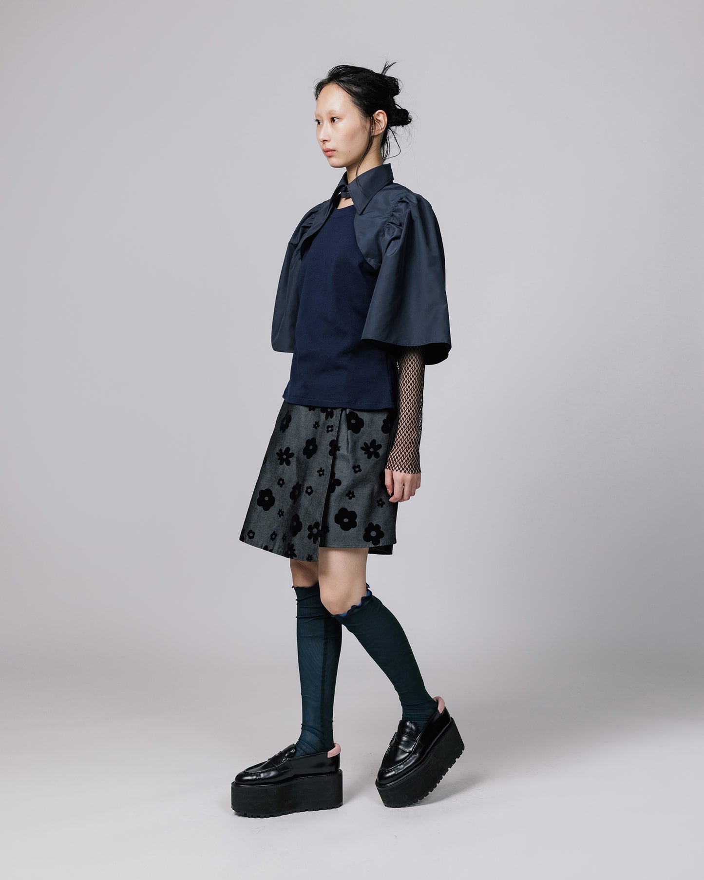 NON TOKYO / FLOKING FLOWER DENIM CULOTTES (BLACK)